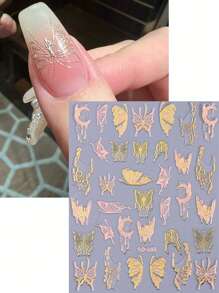 2pcs 3D Butterfly Moon Nail Art Stickers Laser Black White Gold Silver Rose Gold Butterflies Decals Sliders For Nails Holographic Y2K Manicure Decorations Tips - Multicolor - View 4