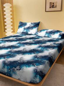 1pc Fashionable Simple Style Printed Fitted Sheet For Bedding, Home Decor