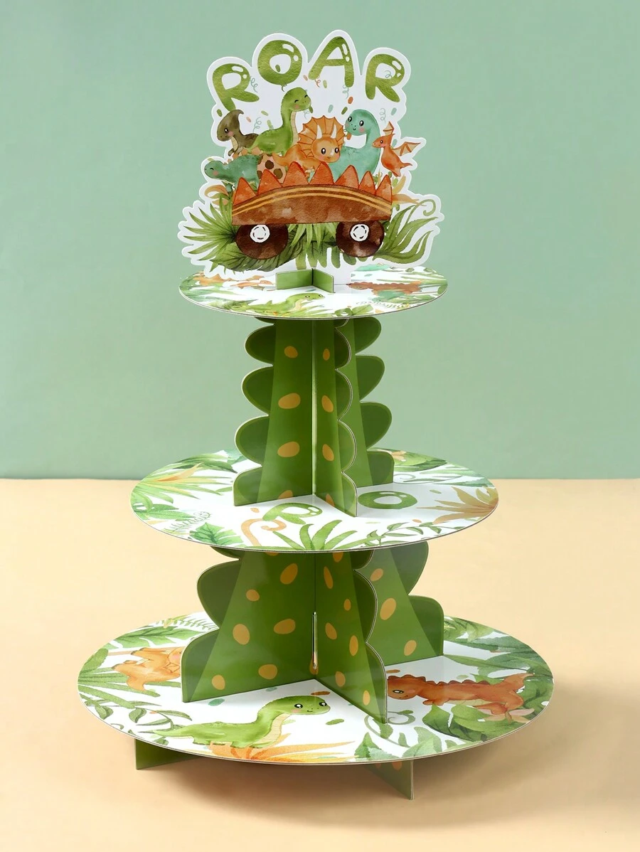 2件組恐龍蛋糕架，恐龍主題派對裝飾，生日節日活動派對蛋糕裝飾用品，蛋糕頂飾，廚房蛋糕烘焙裝飾，多層蛋糕托盤，廚房DIY蛋糕烘焙裝飾，食物托盤，恐龍裝飾，派對禮物，返校季情人節