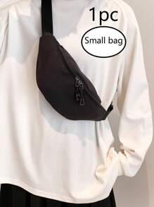 Men Minimalist Zipper Waist Bag Chest Bag - Black - View 1