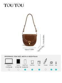 Toutou女包秋冬新款复古鳄鱼纹半月形马鞍包配肩带通勤风品质斜挎包40663 - 棕色 - 查看 7