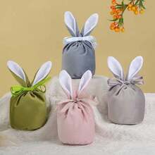 5pcs Creative Easter Bunny Rabbit Bags Ears Velvet Bag Gift Box Sugar Box Wedding Candy Box Cute Easter Decor - Pink - View 6