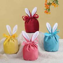 5pcs Creative Easter Bunny Rabbit Bags Ears Velvet Bag Gift Box Sugar Box Wedding Candy Box Cute Easter Decor - Pink - View 2