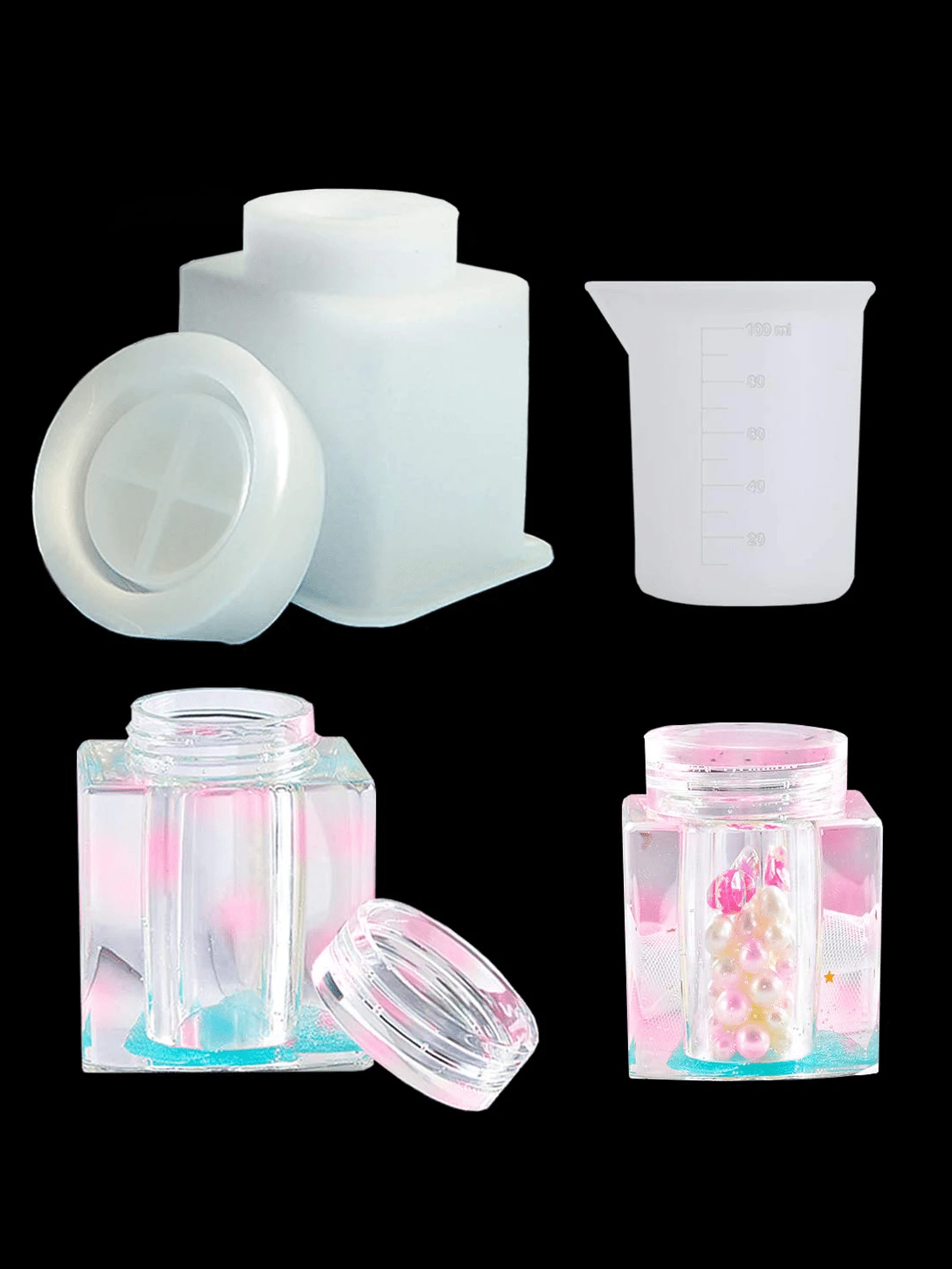 1pc Silicone Bottle Container Storage Jar With Lid & Mold For Storage Measurements - White - View 1