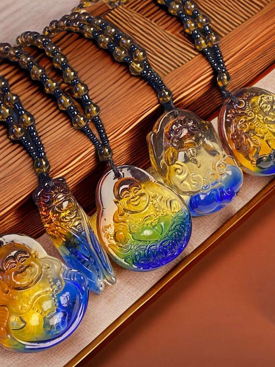 1入色彩繽紛的玻璃吊墜項鍊配飾,適合日常佩戴、家居裝飾和節日使用 - 杏色 - 查看 1