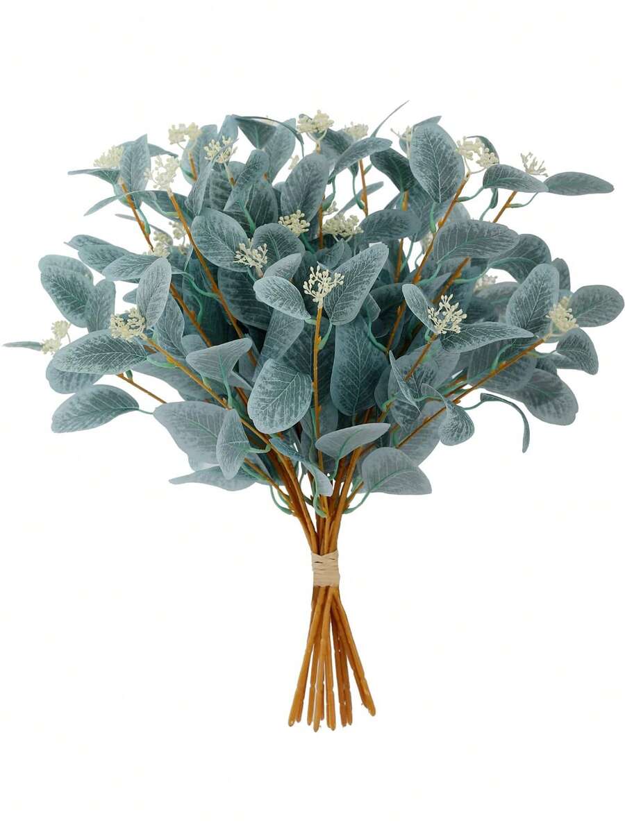 5入組人造尤加利莓枝,帶浆果葉子的假尤加利莓枝,綠色植物花卉裝飾品,適用於婚禮派對花卉佈置家居裝飾（天藍色） - 淺藍色 - 查看 1