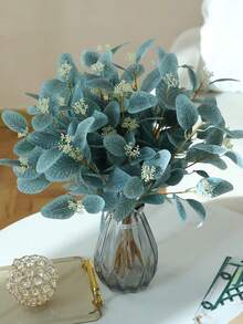 5入組人造尤加利莓枝,帶浆果葉子的假尤加利莓枝,綠色植物花卉裝飾品,適用於婚禮派對花卉佈置家居裝飾（天藍色） - 淺藍色 - 查看 4