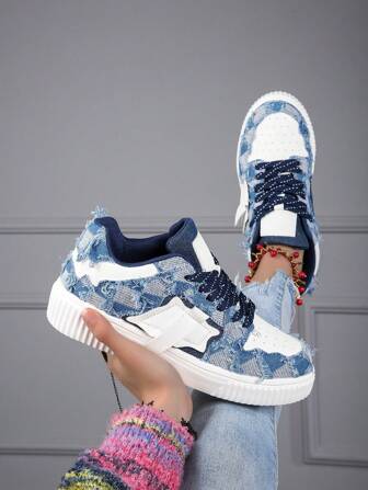 Women's Casual Athletic Shoes Colorblock Denim Flat Running & Skateboarding Sneakers