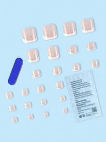 Upgrade Your Look With 24pcs Short Square French Style Glitter Full Cover Fake Toenail Kit Press On Nails Nail Supplies