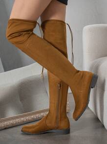 Herbst/winter 2023 Modische Hohe Röhrenstiefel Aus Leder Mit Dicken Absätzen Und Flauschigem Futter, Damit Frauen Dünne Beine Zeigen Können - Kamelfarben - Übersicht 4