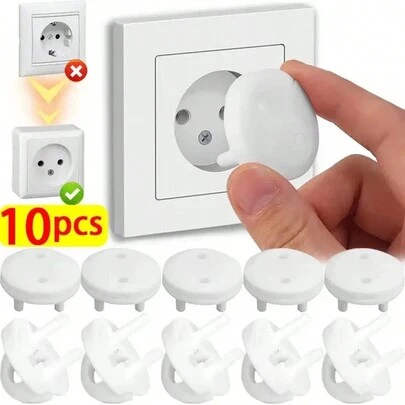 10pcs French Style Baby Safety Electrical Socket Outlet Cover, Child Protection Handle Plug Cover To Prevent Electric Shock Baby Shower Family Decorations Gifts