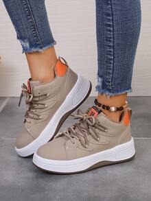 女士戶外休閒鞋,春/秋,時尚交叉纏繞高筒保暖鞋 - 卡其色 - 查看 2