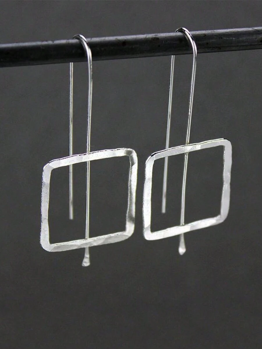 1pair Fashionable Minimalist Black And Silver Square Shaped Earrings For Women - Black - View 1