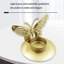 1pc Golden Creative Iron Art Butterfly Design Candlestick With Romantic Candle Cup For Table Decoration - Gold - View 6
