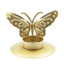 1pc Golden Creative Iron Art Butterfly Design Candlestick With Romantic Candle Cup For Table Decoration - Gold - View 1