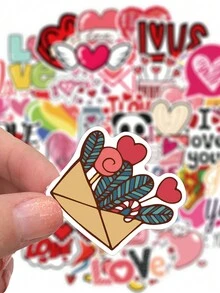 50 張紙質愛心卡通心形塗鴉貼紙適用於行李和房間裝飾,防水 - 彩色 - 查看 7