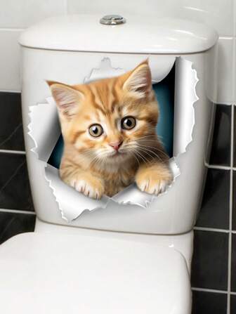2024 New Arrival Cute Cat Shaped Toilet Sticker Bathroom Decoration Self-Adhesive Wall Paper