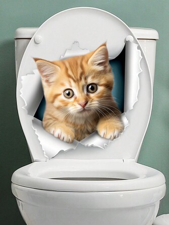 2024 New Arrival Cute Cat Shaped Toilet Sticker Bathroom Decoration Self-Adhesive Wall Paper