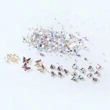 LULAA Nail Art Diy Kit, Square Short Cat Eye Effect Wearing Nails And Nail Rhinestones, Color Box Package - Multicolor - View 7