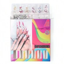 LULAA Nail Art Diy Kit, Square Short Cat Eye Effect Wearing Nails And Nail Rhinestones, Color Box Package - Multicolor - View 5