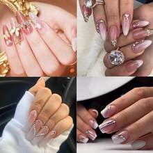 LULAA Nail Art Diy Kit, Square Short Cat Eye Effect Wearing Nails And Nail Rhinestones, Color Box Package - Multicolor - View 4