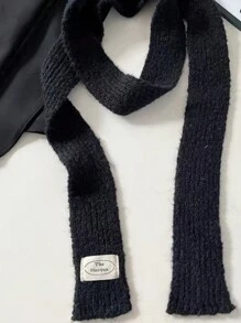 1件女士羊毛混紡柔軟頸套風格長款針織圍巾,秋冬季節款y2k風格純色薄窄圍巾 - 黑色 - 查看 6