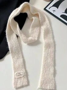 1件女士羊毛混紡柔軟頸套風格長款針織圍巾,秋冬季節款y2k風格純色薄窄圍巾 - 黑色 - 查看 4