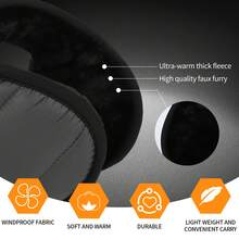 男女通用的冬季折疊加厚防風保暖耳罩,室內外騎行、跑步、滑雪等活動適用的帶頭款保暖耳罩 - 灰色 - 查看 4