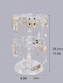 1pc Rotating Earring Storage Rack, Women'S Jewelry Display Stand Organizer For Bracelets, Necklaces, Earrings, Hair Accessories - Clear - View 7