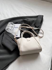 1 件时尚简约 PU 手提包，带锁扣，适合日常使用，可肩背、斜挎或手提，配有围巾，商务休闲女包，非常适合办公室商务和工作 - 米色 - 查看 7