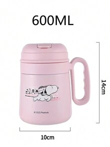 SNOOPY 1pc Stainless Steel Insulated Cup With Lid, Straw, Large Capacity, Portable Travel Mug For Coffee, Water, Car - Blue - View 6