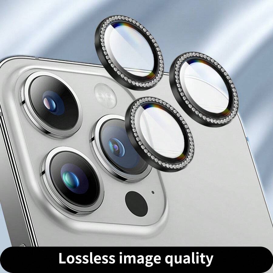 1 Set Of Black Stylish Rhinestone-Decor Anti-Scratch Lens Protective Film Compatible With IPhone 11/11pro/11promax/Iphone12 Mini/12/12pro/12promax/Iphone 13mini/13/13pro/13promax/14/14pro/14plus/14promax/15/15pro/15plus/15promax
