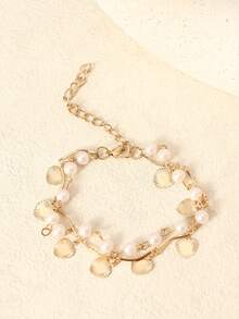 1 件簡約優雅珍珠心型棕櫚吊墜雙層女士手鍊 - 愛心 - 查看 6