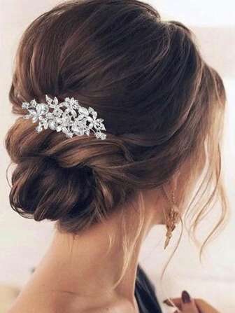 Peigne à cheveux pour mariage, accessoires de cheveux en strass, pièces de cheveux de mariée, pinces à cheveux de fleur de mariée, bijoux de tête en cristal argenté, peignes latéraux pour cheveux de demoiselle d"honneur, accessoires de mariée pour femmes (argent) Boho