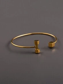 1 件創意個人化運動不鏽鋼 18k 鍍金啞鈴形袖口手鐲適合男士和女士派對配件 - 款式1 - 查看 5