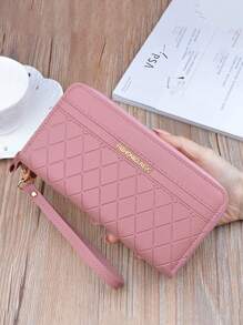 新款女士钱包 女式中号时尚手拿包 双层拉链手机包 热粉色 女士商务休闲钱包 钱包 长款钱包 腕包钱包 - 粉色 - 查看 4