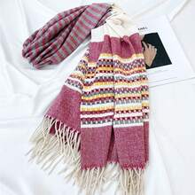 1條200*65cm新款時尚印花圍巾中性加厚經典保暖披肩,豪華、尺寸非常大,可用作披肩、圍巾或手帕,酷彩/黃色/酒紅/灰色/淺藍/粉紅/米色長方形圍巾 - 酒紅色 - 查看 3