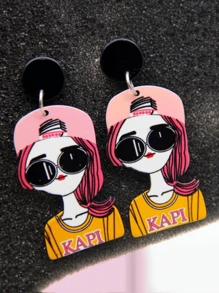 1對卡通人物時尚美女亞克力耳環 - 彩色 - 查看 3