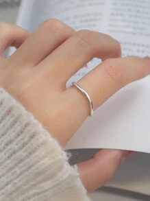 1入組ins風格時尚&極簡風格設計925純銀曲綫&薄圓環,理想適合女士作為A迷人禮品特別場合 - 銀色 - 查看 1