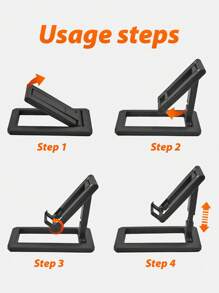 1pc Black Plastic Foldable Phone & Tablet Holder Adjustable, Multifunctional, Anti-Slip, Sturdy Desk Stand With Storage, Portable - Black - View 4