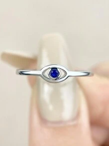 ESBERRY 1 件简约恶魔之眼复古蓝眼方晶锆石戒指，女士 S925 纯银精美女士珠宝礼物节日礼物 - 銀色 - 查看 3