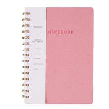 1pc A5 160-Page Pu Coil Notebook - Literary & Simple Linen Style Memo Book - Pink - View 1