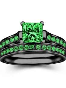 1 件/2 件魅力情侣戒指浪漫女士绿色水钻 CZ 戒指套装男士绿色凹槽不锈钢戒指结婚戒指首饰送给爱人的礼物 - 男士 - 查看 3