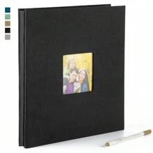 1入實色相簿包含筆,簡約大容量相片及卡片收納盒 - 黑色 - 查看 1