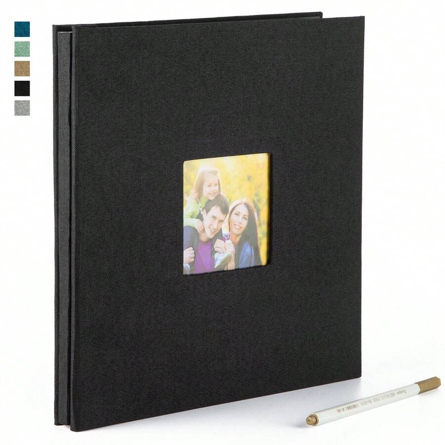 1入實色相簿包含筆,簡約大容量相片及卡片收納盒 - 黑色 - 查看 1