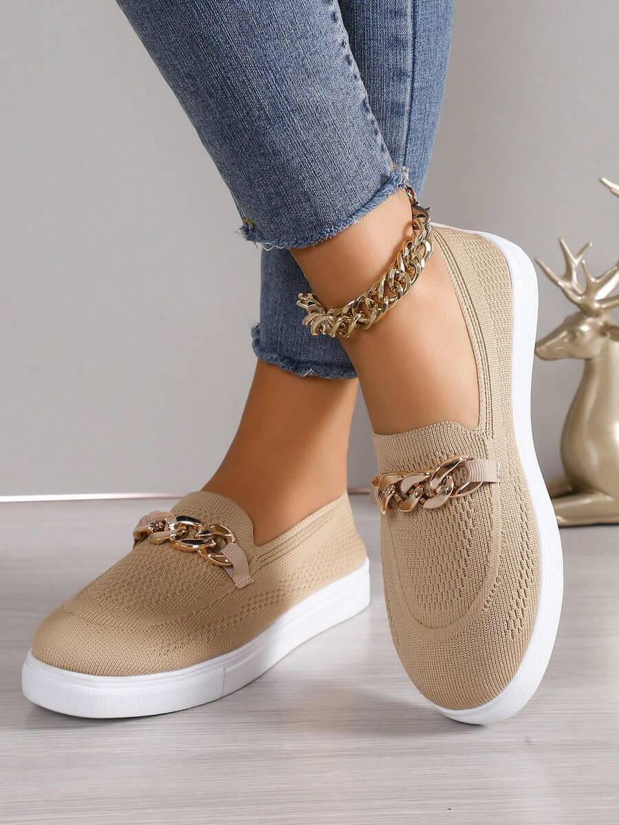 New Casual Flat Shoes For Women, Comfortable Fashion Slip-On Loafers, Plus Size - Apricot - View 1