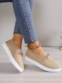 New Casual Flat Shoes For Women, Comfortable Fashion Slip-On Loafers, Plus Size - Apricot - View 3