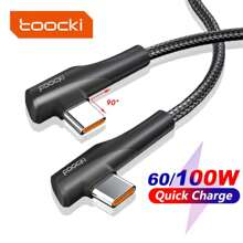 Toocki 双弯头 USB Type C 转 Type C 数据线 兼容 iPad 100W 快充 Type C 数据线 - 黑色 - 查看 1