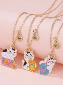 3pcs/Set Cat & Beverage Design Best Friend Sister Children's Necklaces - Multicolor - View 2