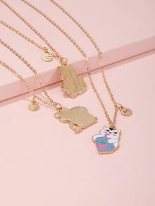 3pcs/Set Cat & Beverage Design Best Friend Sister Children's Necklaces - Multicolor - View 5
